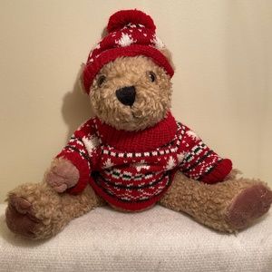 Teddy Bear Plush Jointed Legs 8'' Tan Light Brown Stuffed Toy Knit Sweater Hat
